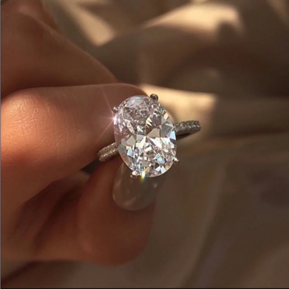 New Oval Cut 925 Silver Diamond Promise Ring - Picture 3 of 5